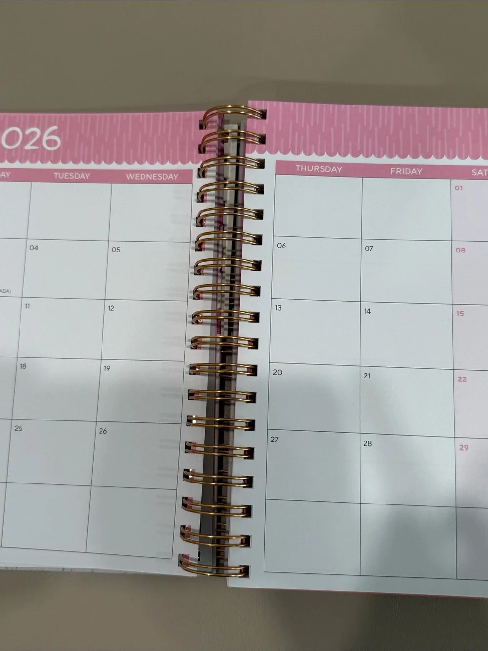 17 month, Aug 2026 - Dec 2027 Pink Western Weekly Planner with gold stickers